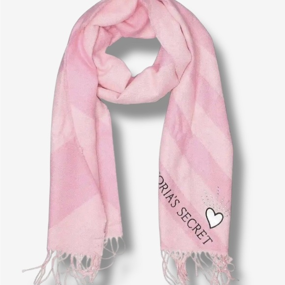 Victoria's Secret Heritage Stripe Scarf Sparkle Heart & Signature Pink - Picture 3 of 4